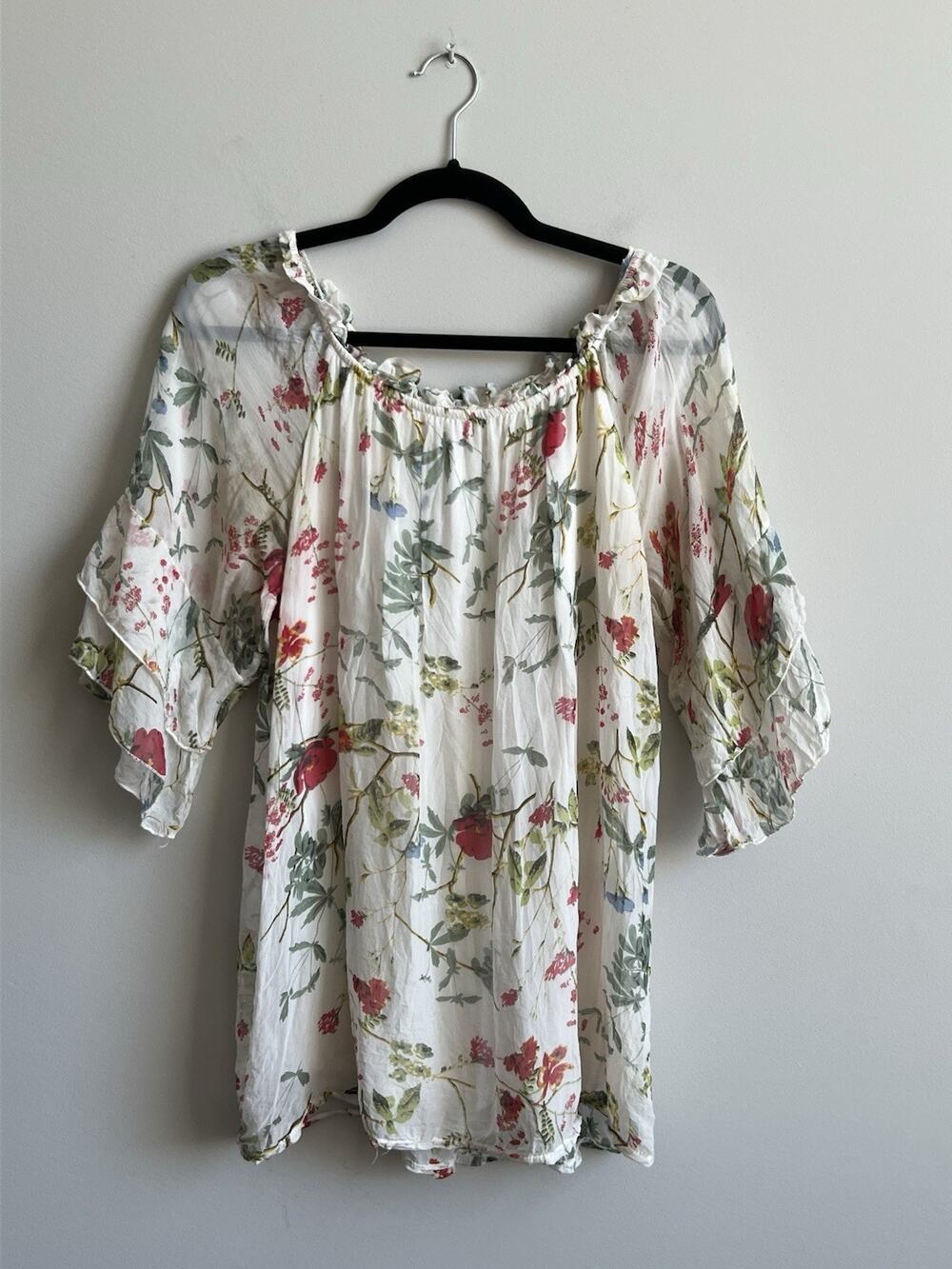 Bellambra 100% Italian Silk Multicolor Floral Top Tiered 3/4 XL